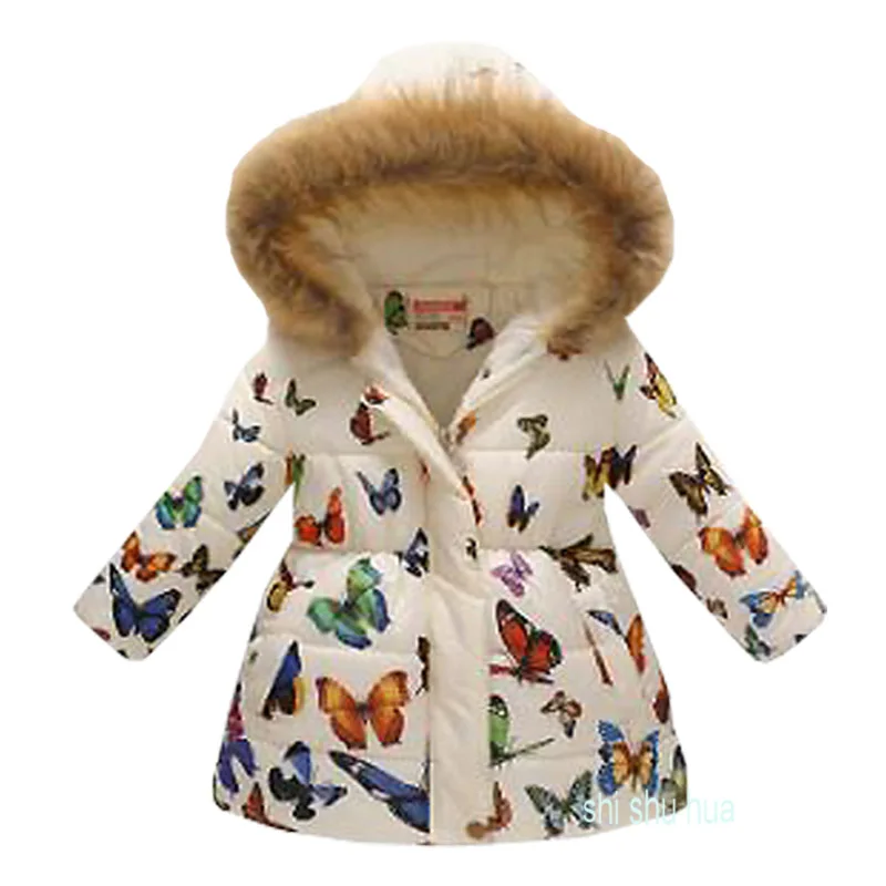 Зимнее пуховое пальто для девочек длинная теплая Вельветовая куртка из хлопка с капюшоном утепленное пальто с принтом качественная одежда для детей от 3 до 10 лет - Цвет: Photo Color3