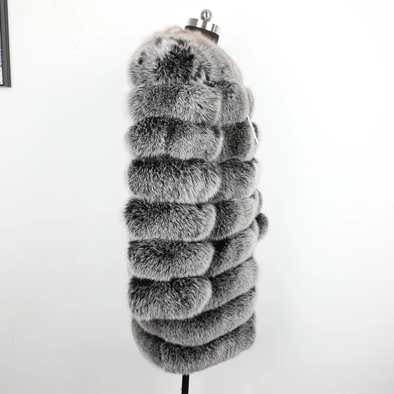 Maomaokong Women Winter Real Fox Fur Slim Vest Natural Fox Fur Jacket Coat Fashion Warm Natural Fur Park long Coat