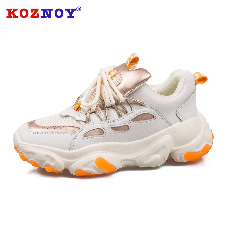 

Koznoy Sneakers Women 2019 Spring Dropshipping Casual Mesh Cross Tied Mixed Colors Fashion Thick Bottom Student Women Shoes