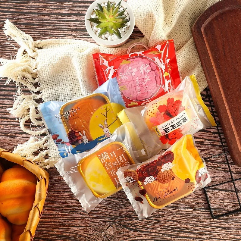 100pcs/lot New Year Snowflake Crispy Gift Bag Chinese Elements Festival Handmade Cookie Mooncake Snacks Party Plastic Nougat | Дом и сад