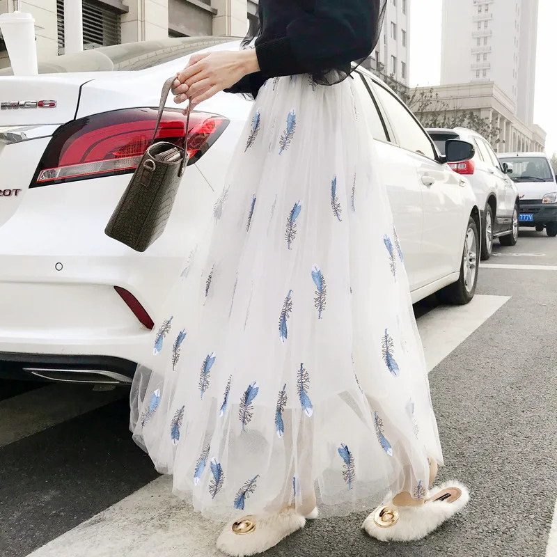 

Gauze Skirt Fairy Spring And Summer New Style Students Korean-style High-waisted Mid-length A- line Skirt INS Super Fire Puffy S