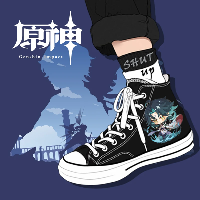 

Game Genshin Impact Klee Xiao Print Canvas Shoes Zhong Li Tartaglia Venti Cosplay High Top Sneakers Casual Shoes Fashion Boots