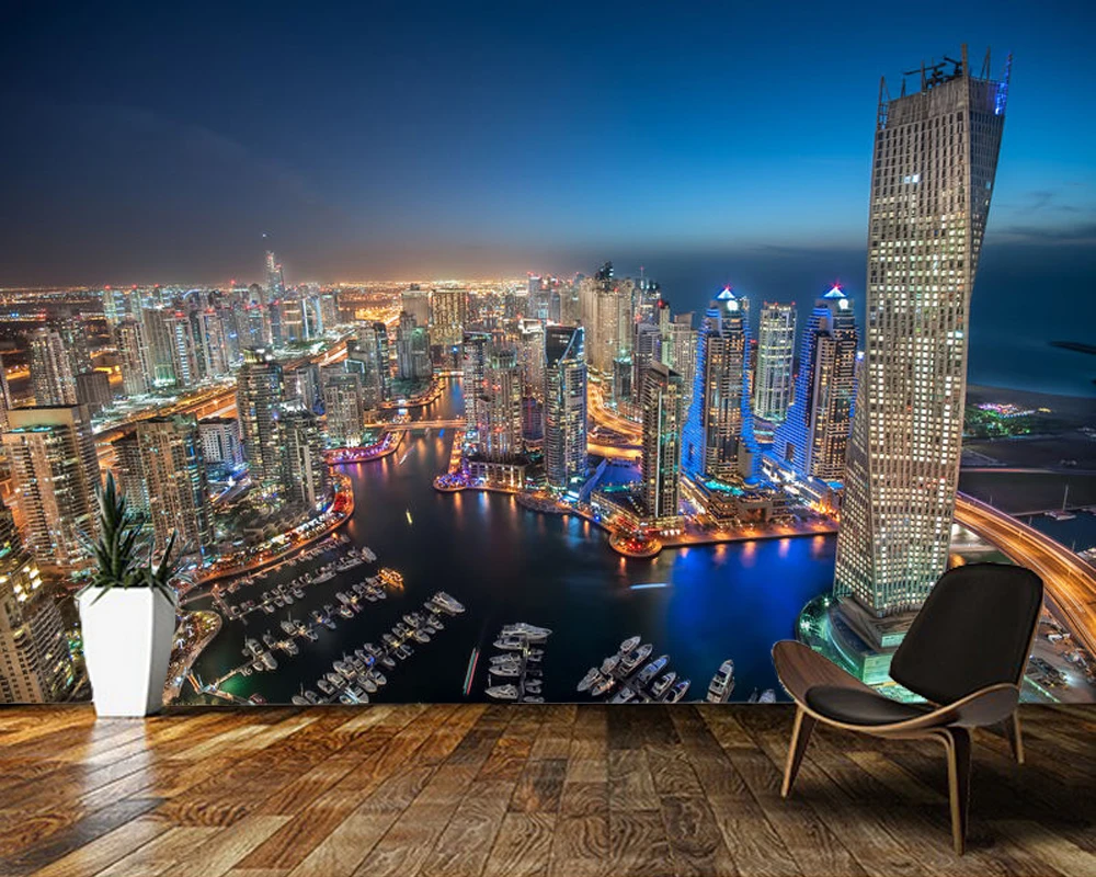 夜の高層ビル 都市 3d リビングルーム ベッドルーム コーヒーバーの壁画 壁紙 Aliexpress