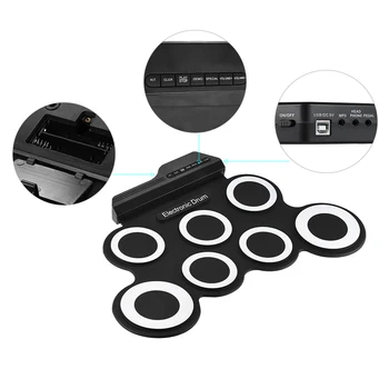 

Portable Electronic Drum Digital USB 7 Pads Roll up Drum Set Silicone Electric Drum Pad Kit With Foot Pedal