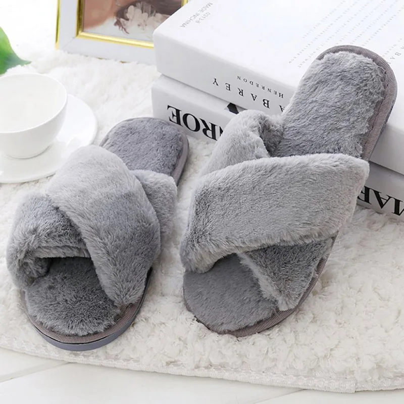 Women Home Slippers Winter Warm Flip Flops Shoes Woman Slip On Flats Slides Female Comfortable Faux Fur Slippers