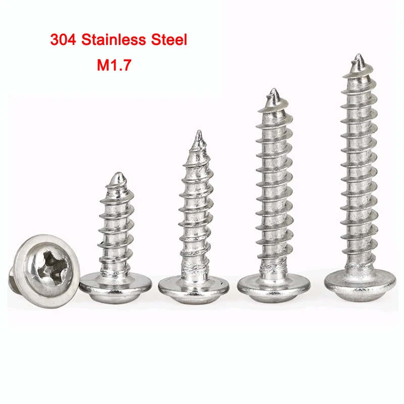 

304 Stainless Steel Philips Cross Round Head With Pad Self Tapping Screw Wood Screw Self Tapping Screws M1.7