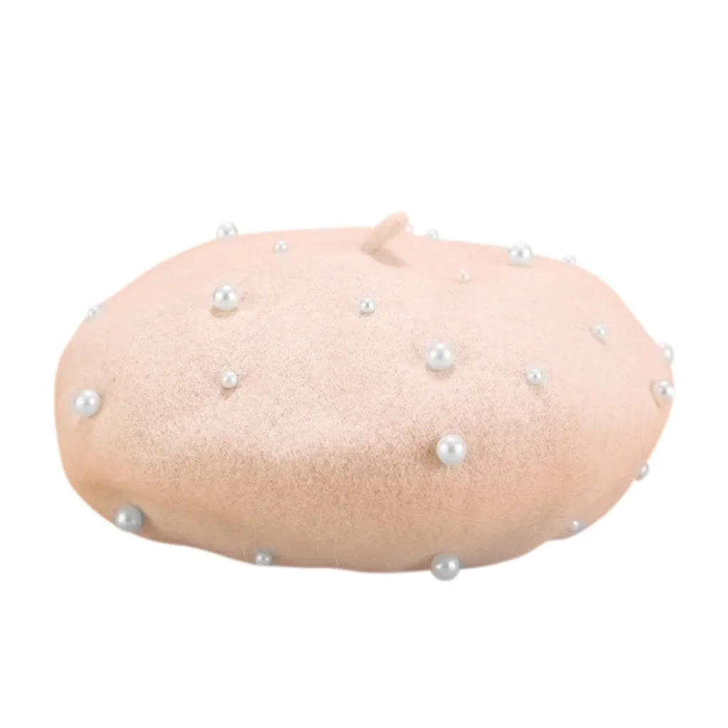 

Fashion Vintage Beret Hat Solid Color Beading Women Autumn Cap Casual Versatile Newsboy Berets Hat For Female Cap #H