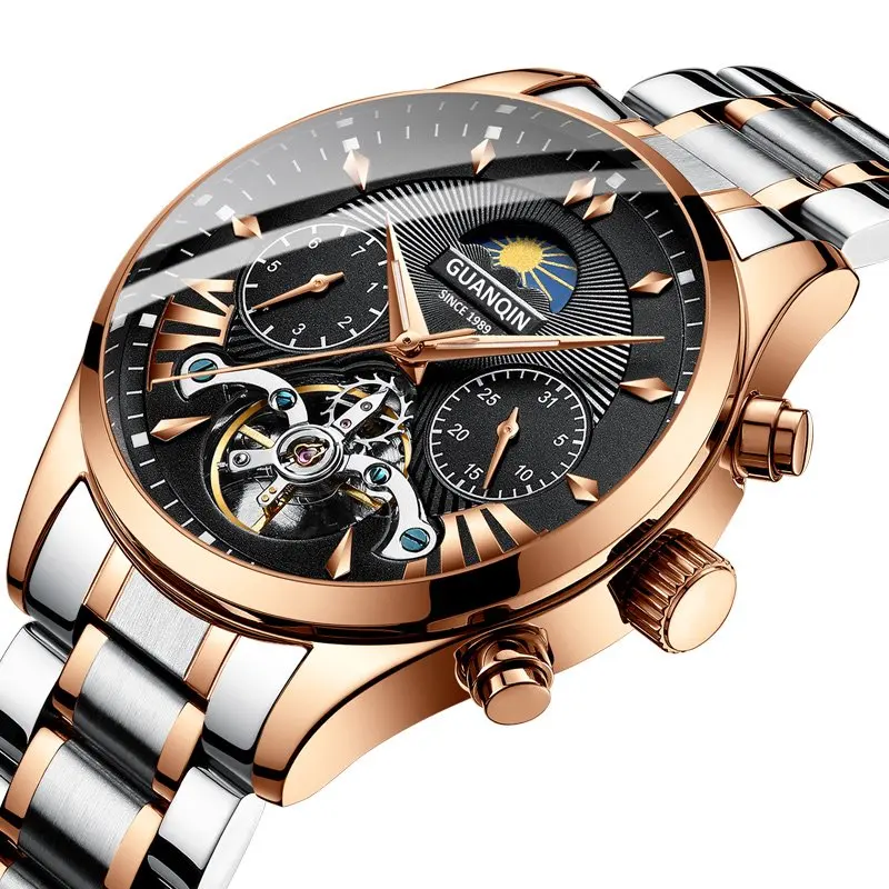 GUANQIN, автоматические/механические/роскошные часы, мужские/мужские часы, Топ бренд, роскошные мужские золотые часы с турбийоном, мужские часы, reloj hombre - Цвет: C