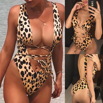 

JAYCOSIN Women's One Piece Filled Bra Sexy Leopard Print Bandage Backless Bathing Female Bra Summer Lingerie Beachwear 19Dec16