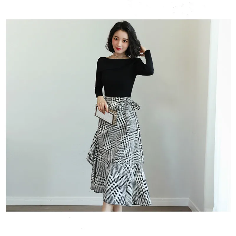 

Two Piece Set Spring Autumn Women Clothes 2020 Korean Elegant Office Dress Chic Sweater + Skirt Set Long Sleeve 2 Piece ZT2086