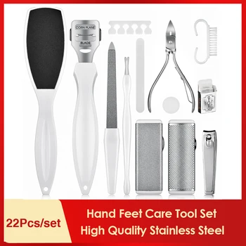 

22Pcs/set Stainless Steel Nail Cuticle Scissor Remover Nail Cutter Clipper Nipper Hand Feet Pedicure Razor Foot Care Tool Set