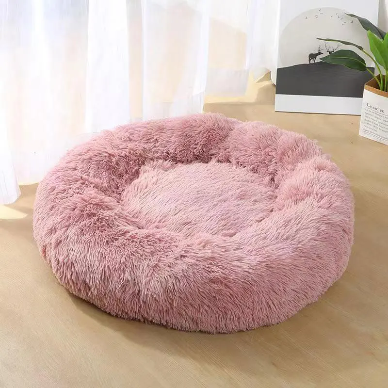 Leather pink Супер мягкая кровать для собак моющаяся круглая длинная плюшевая питомник для питомцев глубокий сон для кошек домик для собак для маленьких средних и больших собак Зимний теплый коврик для кошек - Цвет: Leather pink