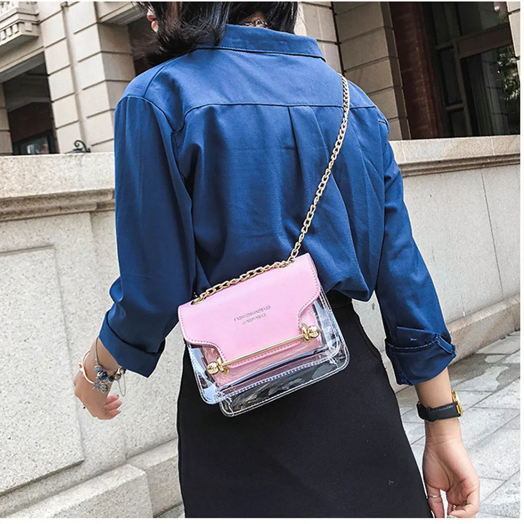 Luxury Clutch Strap Small Female Bags Lady Transparent Square PVC Bag Shoulder Bag Messenger Bag+ Hand Wallet Shopping Handbag
