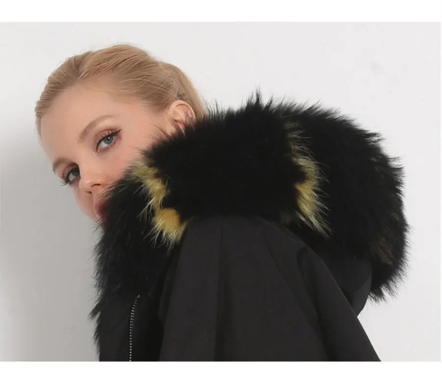 Зимняя женская новая шуба из натурального меха съемная подкладка из меха кролика меховой воротник парка с капюшоном пальто куртка из натурального меха
