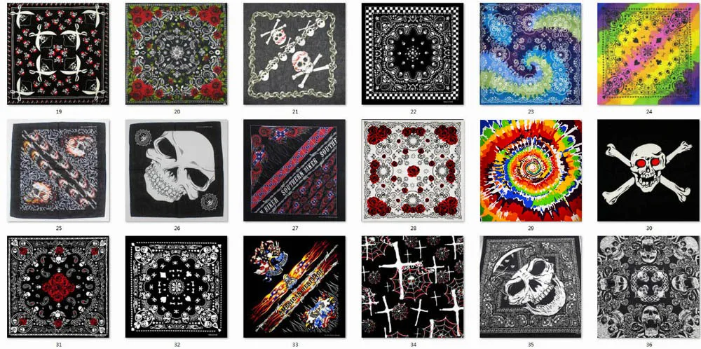 New Design Fashion Hip Hop 100% Cotton Skull Bandana Square Scarf Black Paisley Bicycle Headband For Women/Men/Boys/Girls