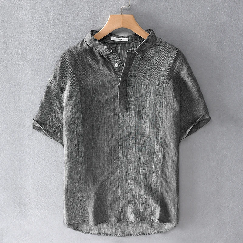 

Новая стильная итальянская брендовая 100% льняная рубашка, мужские льняные рубашки с коротким рукавом, мужские повседневные Модные топы, Мужская дышащая рубашка