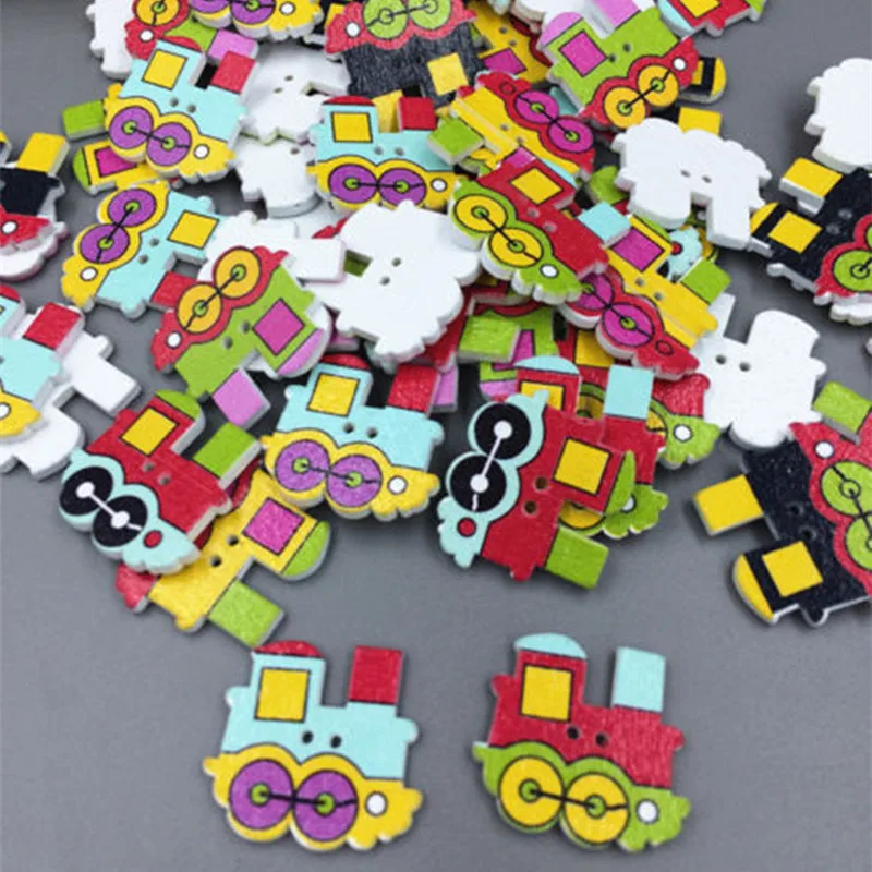 DIY 100pcs Novelty Colourful Train Wooden Buttons 2 Holes Fit Sewing crafts scrapbook 25mm | Дом и сад