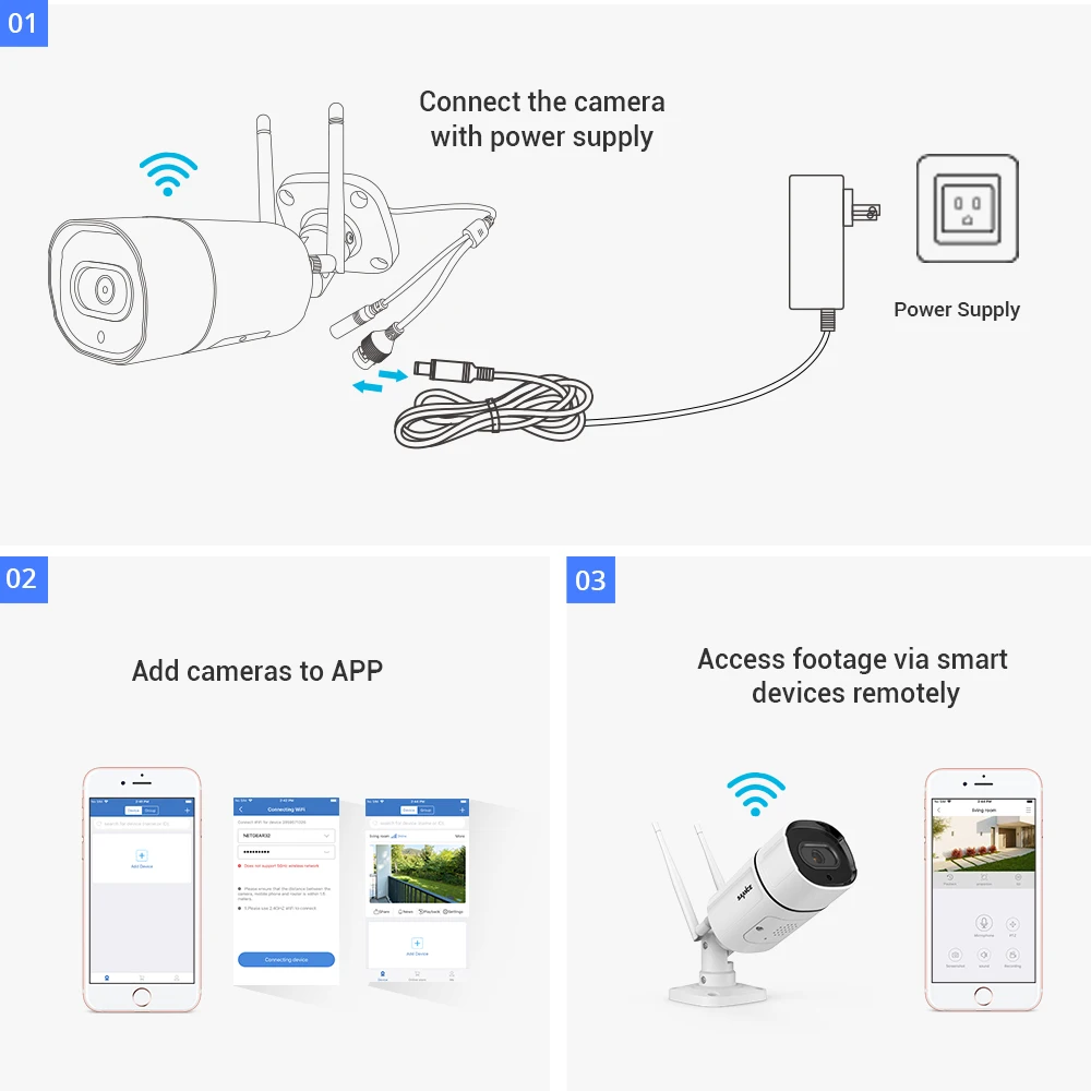 SANNCE Водонепроницаемая 3MP IP камера HD WiFi Беспроводная цилиндрическая наблюдения