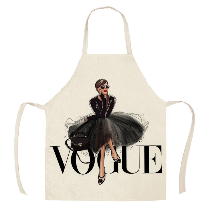 1 шт. Кухонный Фартук Vogue для девочек, красивые модные фартуки с принтом без рукавов из хлопка и льна для мужчин и женщин, инструменты для уборки дома 55*68 см