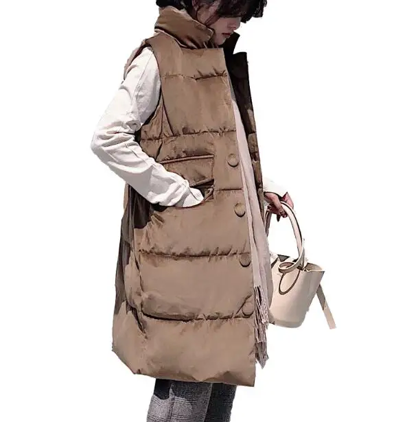 MU1811 Khaki Women long vest Thick winter waistcoat velvet front button back waist with elastic slim fit size M-XXL, 6colors drop shipping - Цвет: MU1811 Khaki