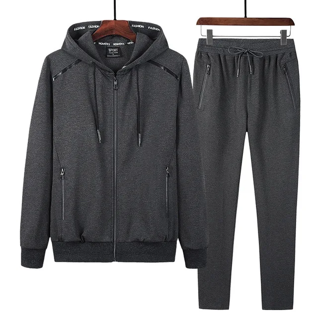 gray Rlyaeiz спортивный костюм Мужская спортивная одежда осень повседневные толстовки на молнии+ брюки спортивные костюмы мужской спортивный костюм большой размер 7XL 8XL - Цвет: gray