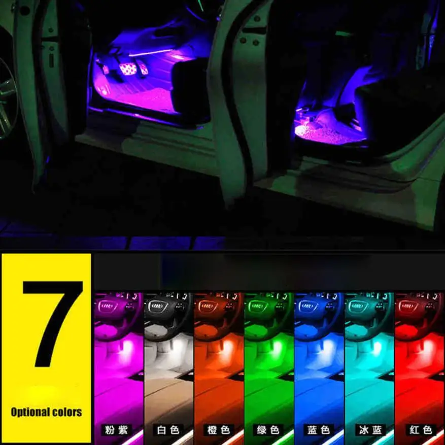 Универсальный Портативный 4 шт 48led RGB красочный для внутреннего оформления автомобиля лампа положительные и отрицательные линии# XTJ