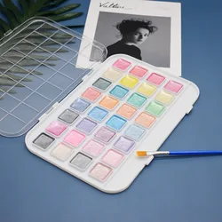 Beginner 32-color Solid Fluorescent Gouache Watercolor Paint Powder Cake Set Solid Watercolor Art Supplies  Watercolor Set