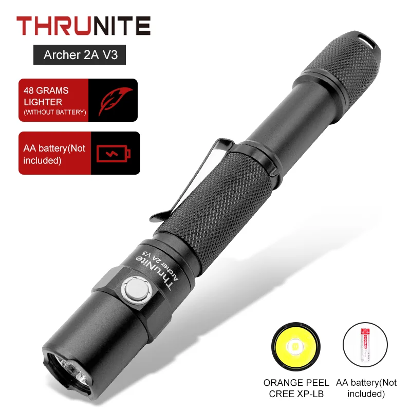 ThruNite Archer 2A V3 LED Torch Flashlight with 500 Lumens AA EDC XP-LV6 Removable Clip Original | Освещение