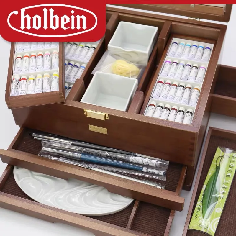 Holbein-108 주년 익스퍼트 투명 수채화 물감 5ml 나무 상자 세트, 아티스트 페인팅 안료, 생일 선물