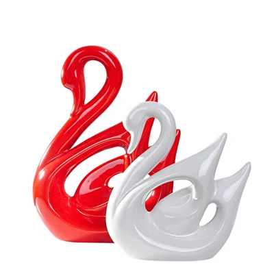 Swan B 2 pcs Ермакова Керамика Скульптура животных Слон фарфоровые украшения олень ремесла художественная Статуэтка домашний офис настольные украшения подарок - Цвет: Swan B 2 pcs