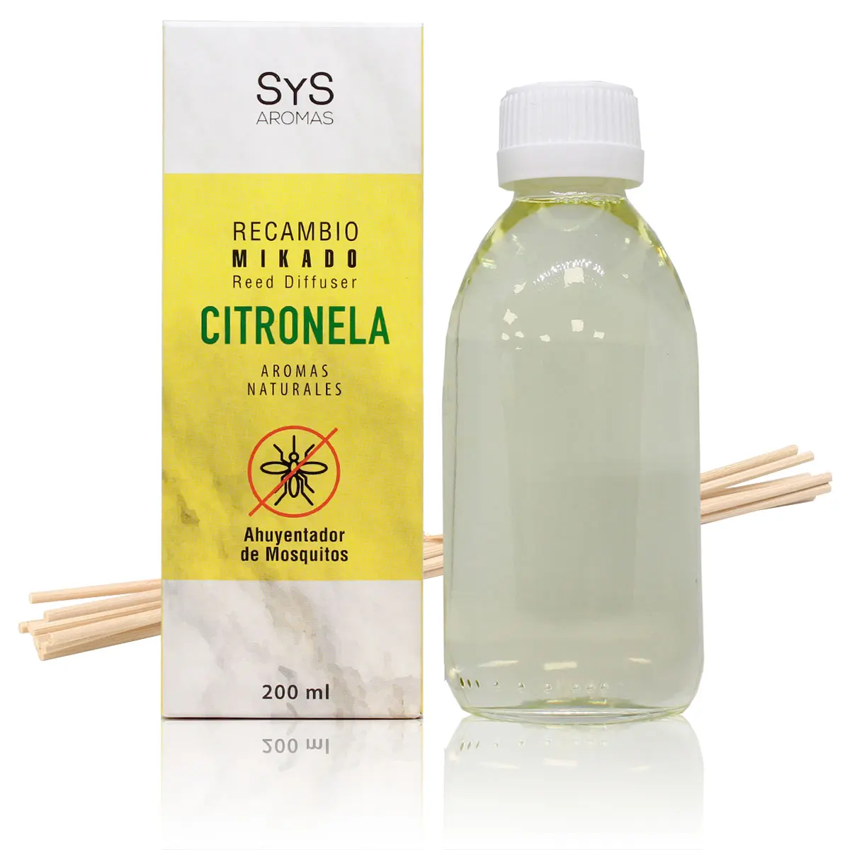 Mikado Sys Sostituzione Bastoncini Da 200Ml, Citronella. Deodorante Per Ambienti .. Scacciare Le Zanzare All'Interno O All'Esterno. Oli Essenziali Di 