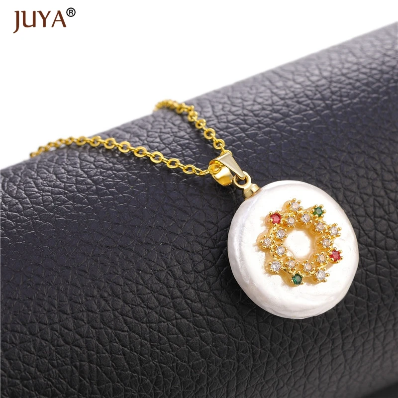 Round White Shell Pendant with Micro Pave Zircon Fashion 24 Pattern Design Pendants Necklaces For Women Jewelry - Окраска металла: As Pictures