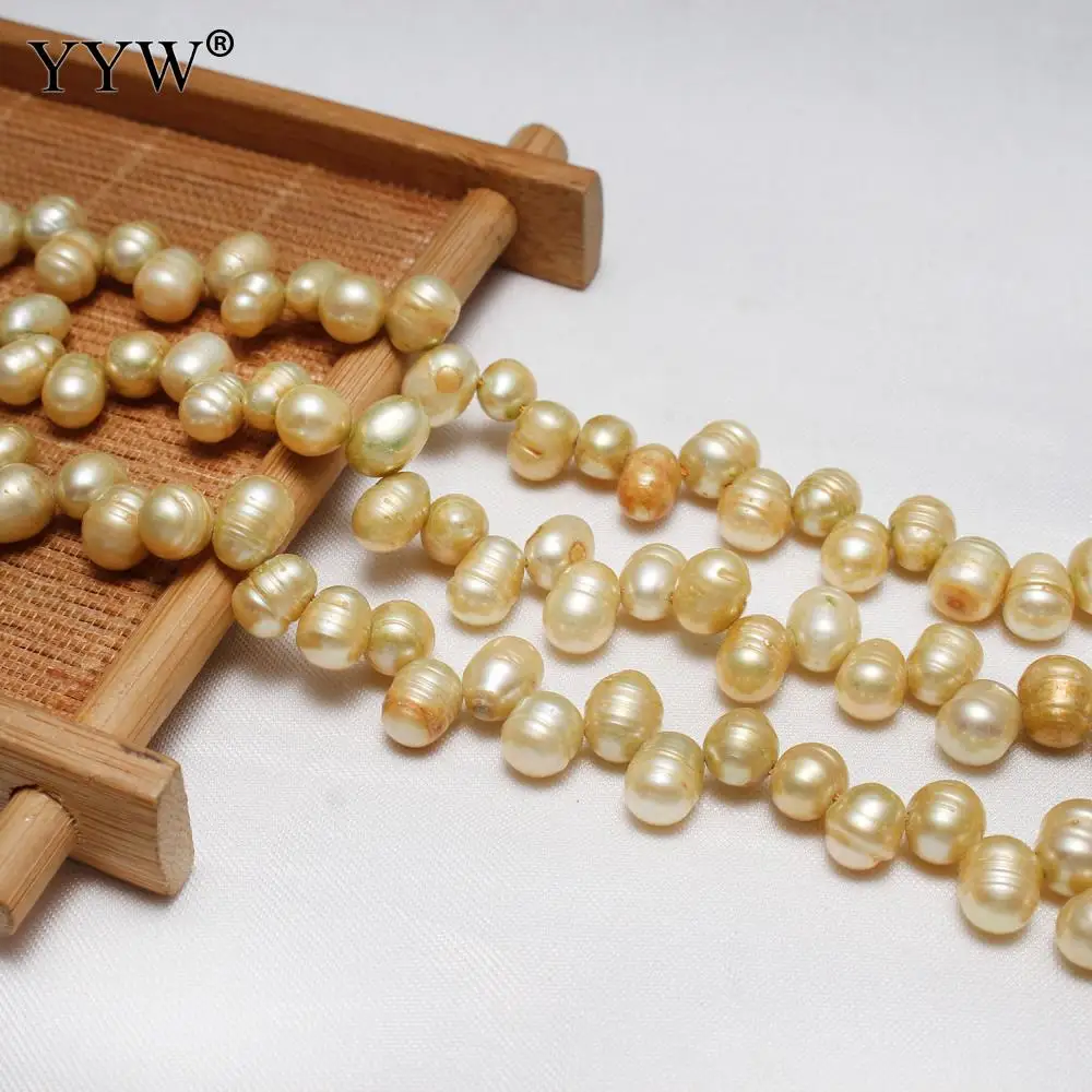 6-7mm Yellow Natural Cultured Rice Freshwater Pearl Beads For Jewelry Making Bracelet Earrings Nacklace Loose Pearls 14.5 Inch