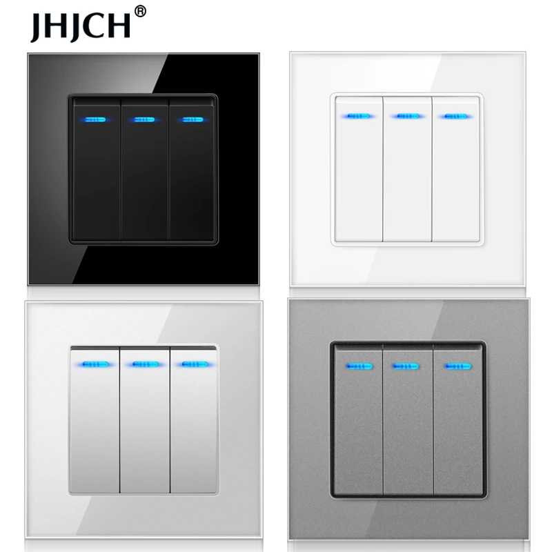 Jhjch-панель de cristal templado роскошный прерыватель luz 3 entradas y 1 VIA encendido apagado c |