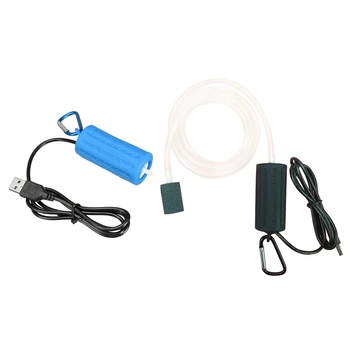 

2 Pcs Usb Mini Aeration Pump Air Pump Aquarium Aerator Ultra Quiet Mini Fish Tank Go Fishing Oxygen Pump , Blue & Black