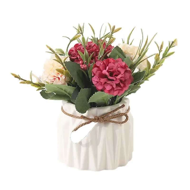 Artificial Spring Hydrangea Potted Plants Flower Stage Props Wedding Home Decor - Цвет: Белый
