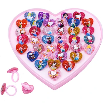 

Wholesale Jewelry 20pcs/lot Cute Kids Cartoon Animal Snow Princess Heart/round Ring for Girls Children Baby Rings Party toy Gift