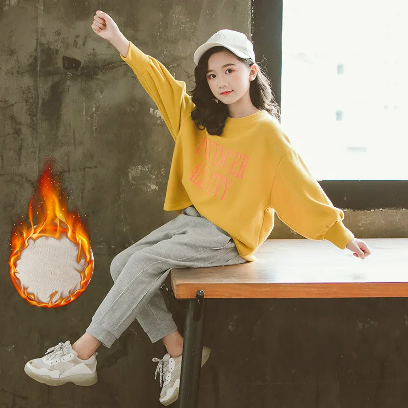 

2019 Winter Velvet Thicken Girls Clothing Set Casual Sweatshirt and Pants Set Fashion Kids Winter Two Piece Set for Girls, #8257
