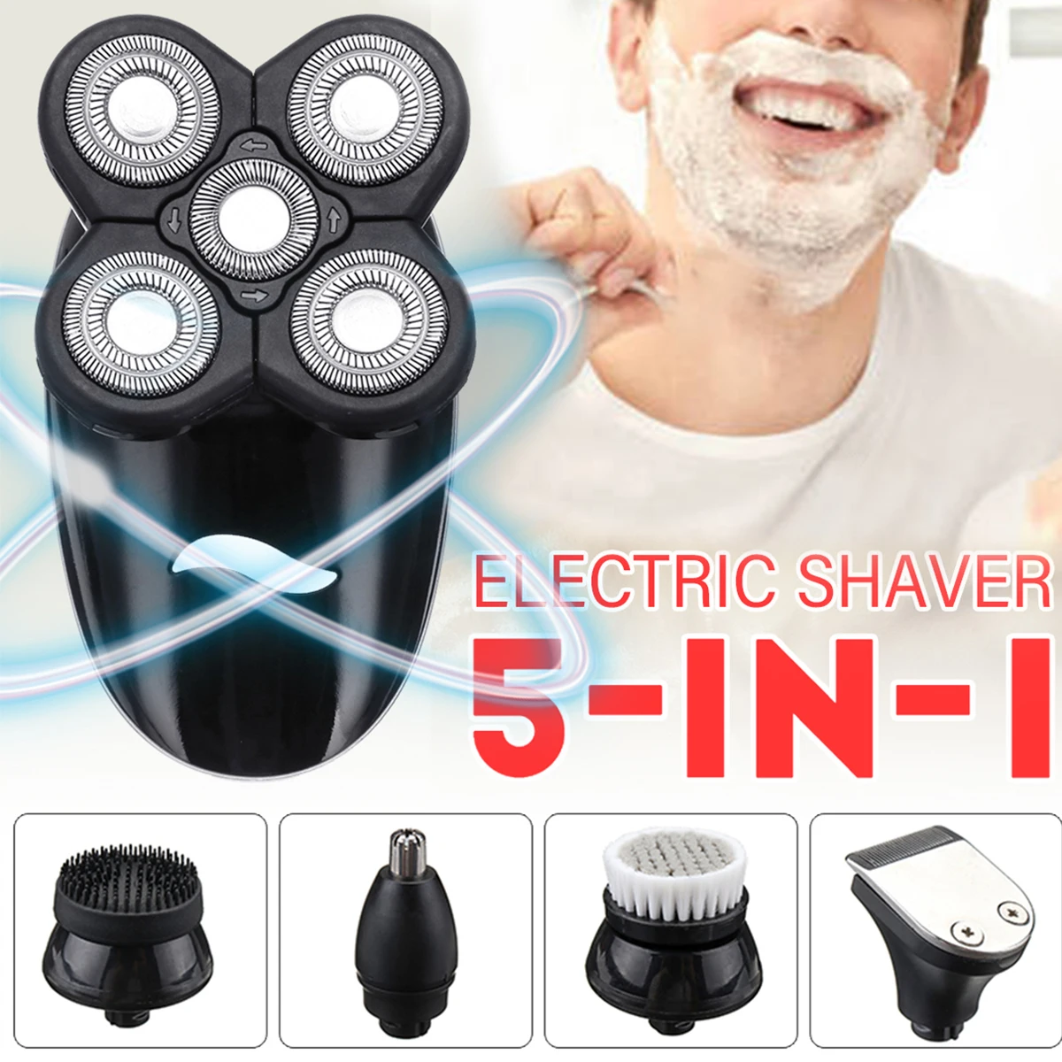 

5 in 1 Rechargeable Electric Shaver 4D Five Floating Heads Razors Hair Clipper Nose Ear Hair Trimmer Men Facial Cleaning Brush