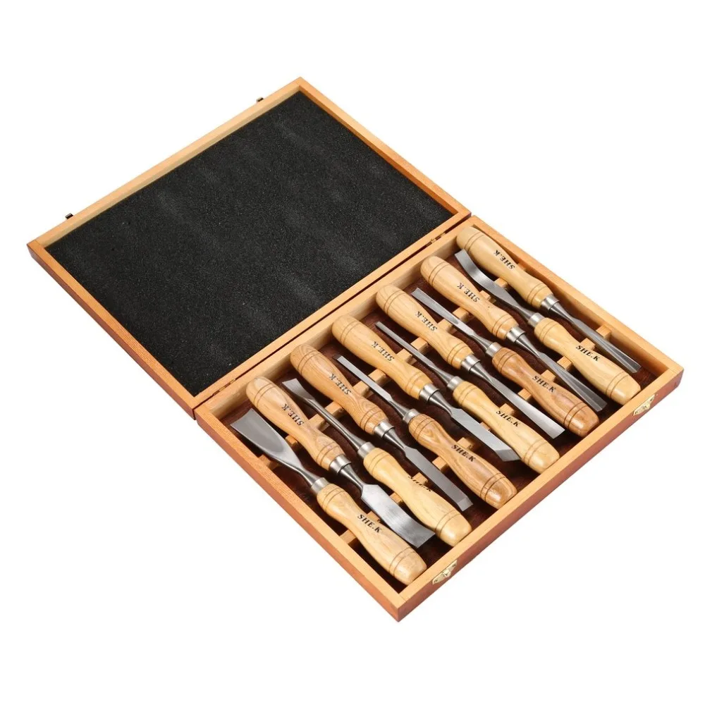 

SHE.K 12PCS Wood Carving Chisel Set Sharp Woodworking Hand Knife Tools Gouges Steel DIY Woodcut Working Professional