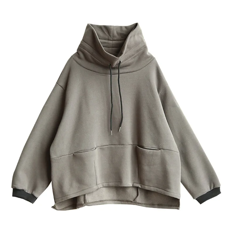 Fall/Winter High Neck Double Pocket Fleece Jacket Loose Casual Jacket Pullovers women sweatshirt Pullovers for women Z3