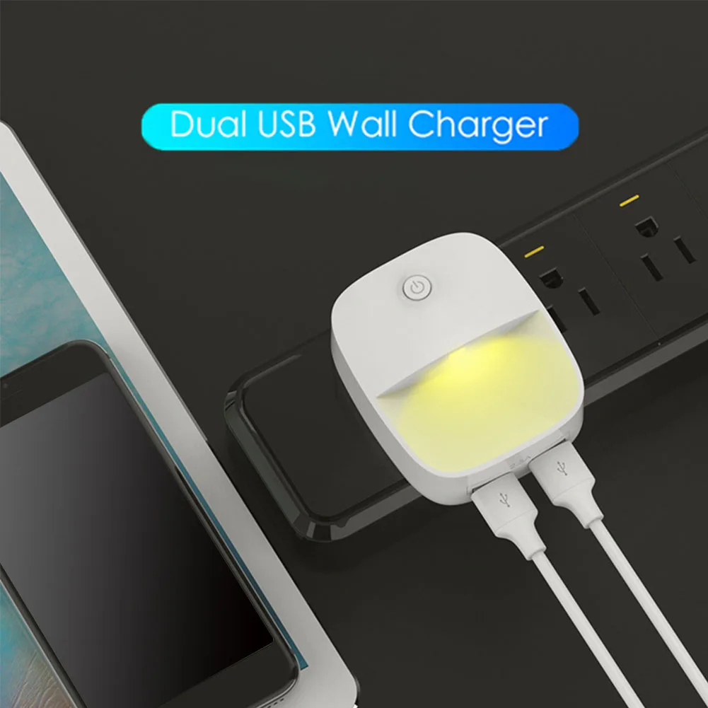Ночной светильник с 2 usb-портами, мини-лампа для лестницы, зарядное устройство для мобильного телефона, светодиодный звуковой датчик, регулируемая многофункциональная настенная лампа, меняющая цвет