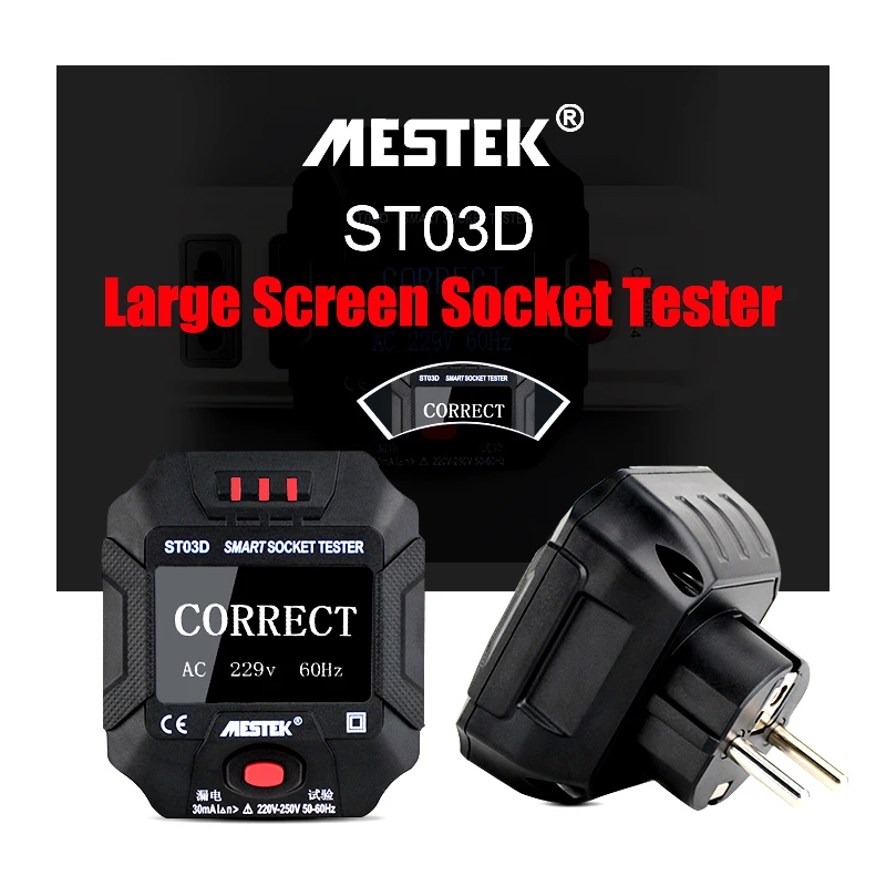 Electrical RCD Leakage Switch Detector UK Plug Socket Tester LCD Digital Screen!