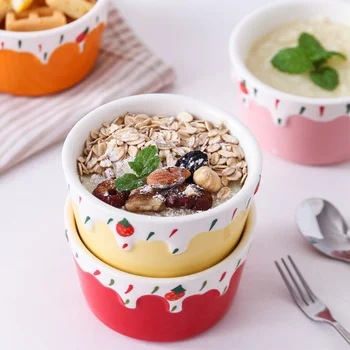 

Strawberry Baking cup Souffle Bowl Ceramic Cake Cup Macaron Cute Baking mug Pudding Bowl Salad pot Ramen Bowl HP100201