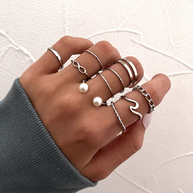 Punk Gold Wide Chain Rings Set For Women Girls Fashion Irregular Finger Thin Rings Gift 2021 Female Knuckle Jewelry Party