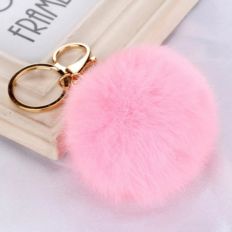 8cm Fluffy Genuine Rabbit Fur Tassel Pompom Ball Handbag Phone Pendant Key Chain 
