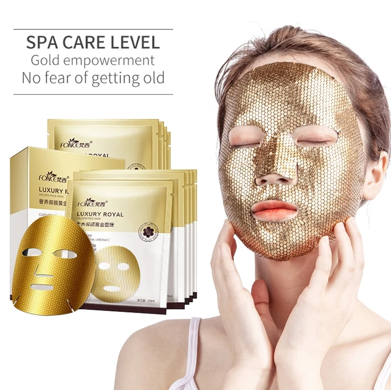 FONCE Gold Mask 5 pieces Moisturizing Lift Stay Up Late Repair Foil Fades Fine Lines Anti wrinkle Gold Facial Mask