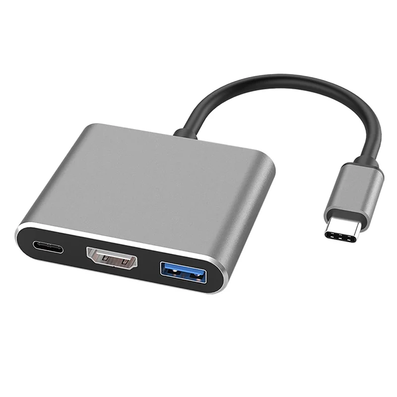 3в1 концентратор type C USB 3,1-HDMI конвертер адаптер type c-HDMI/USB 3,0/type-C для ноутбука Apple Macbook Кабель-адаптер - Цвет: Черный