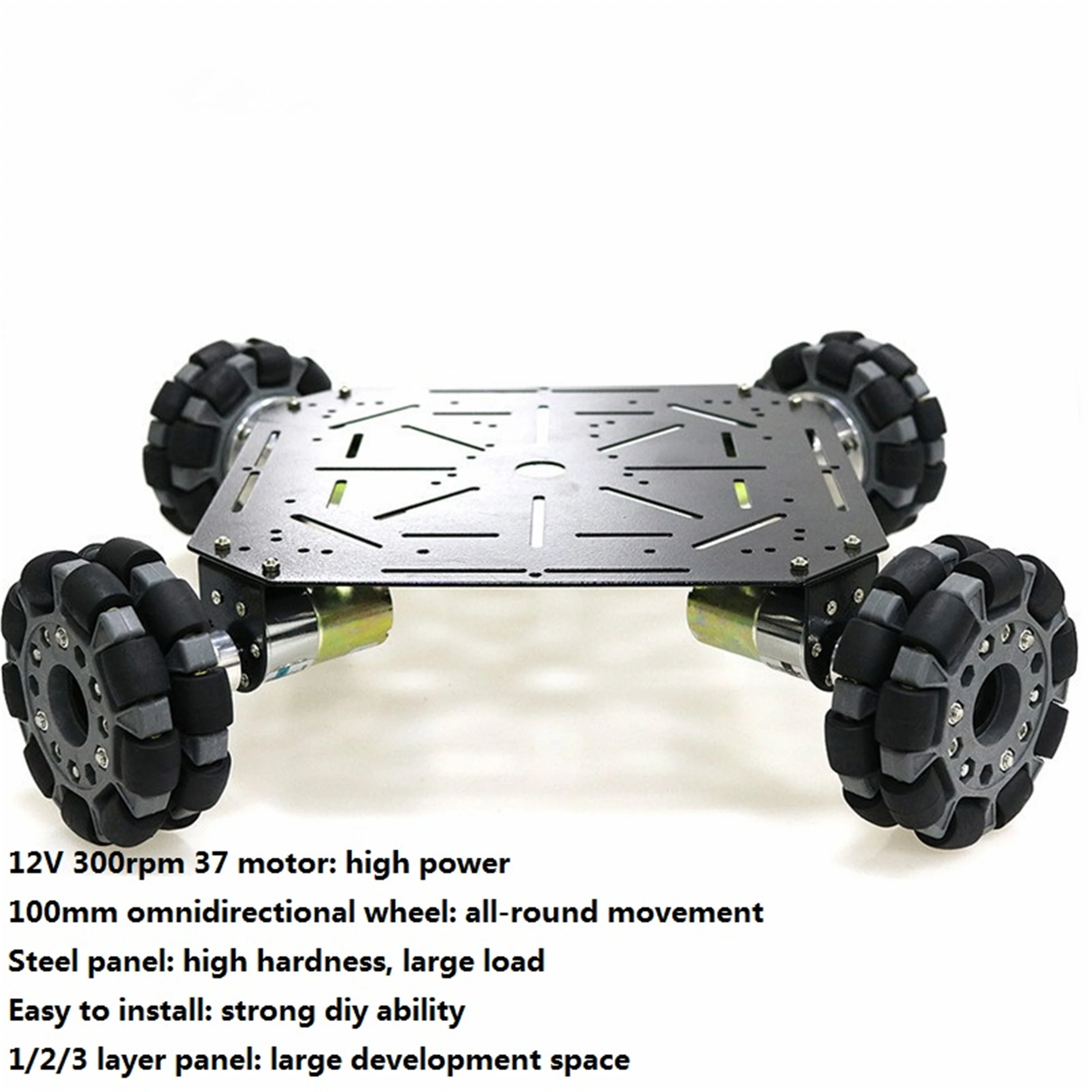1/2/3 Layer 4WD 100mm Omni Wheel Metal Robot Tank Car Chassis Kit 4pcs 12V High Torque Motor Heavy Load DIY