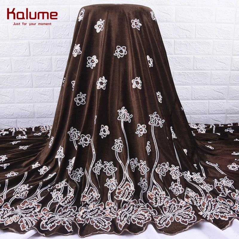 Velvet African Lace Fabric With Sequins French Embroidery for Wedding Party 2014